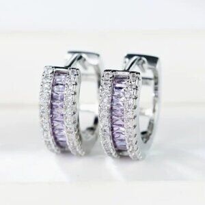 Small Huggie Earrings with Tons of Bling Purple 1414